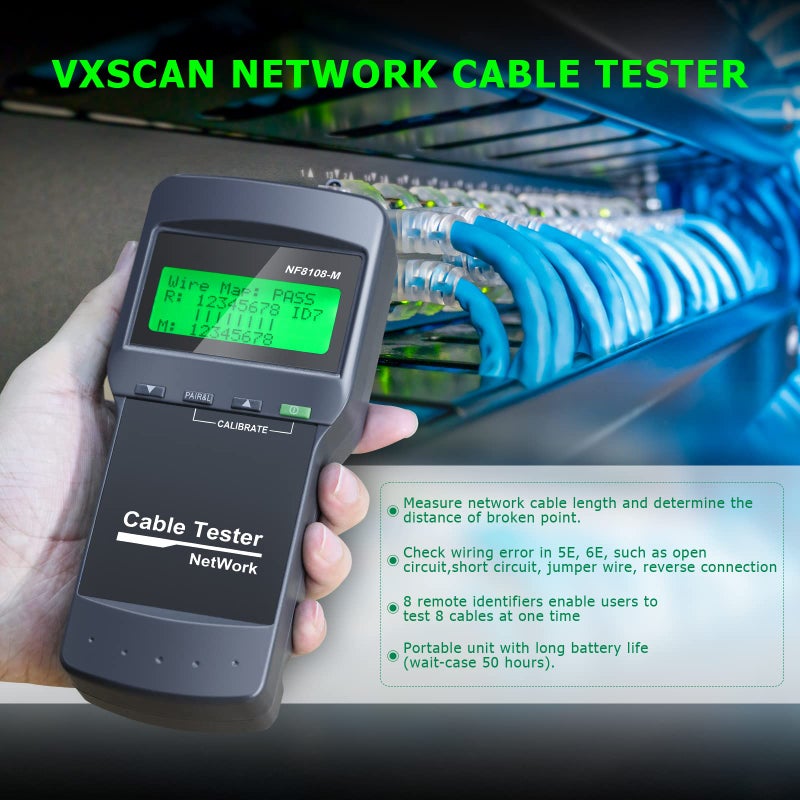VXSCAN RJ45 Network Cable Tester, VXSCAN 8 Remote Units Network LAN Length Ethernet Cable Tester Kits for Cat5/CAT5e/CAT6/CAT6e - Locate The Breakage Point Length Measurement & Continuity Checking - Image 2