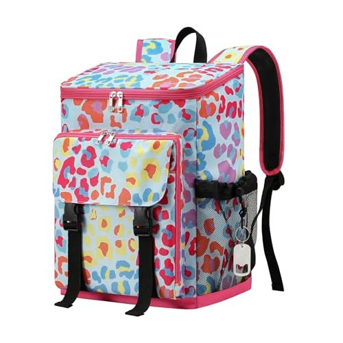 DYSHAYEN Cooler BackpackLightweight Backpack Cooler Insulated Leak Proof30 Cans Soft Cooler Bag for BeachCampingBeachPicnicLunchMulti Leopard - Image 1