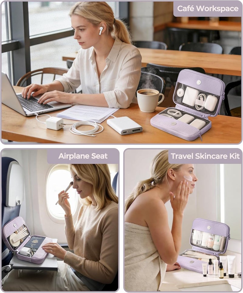 EPEDAL24 حقيبة مكياج بريبي، منظّم مستحضرات تجميل مستطيل قابل للفصل المزدوج، حقيبة سفر محمولة ذات لوح جانبي شفاف وحافظة فرش لمستلزمات الجمال والإكسسوارات التقنية، هدية للنساء - Image 3