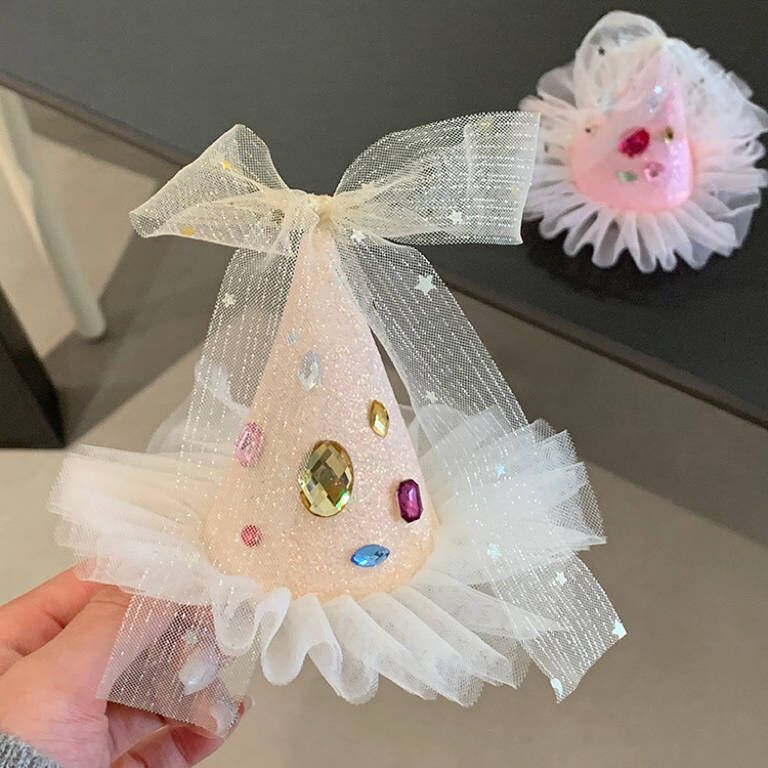 Generic Cute Birthday Hat Hair Clips For Girls Beige Christmas Hat Hairpin