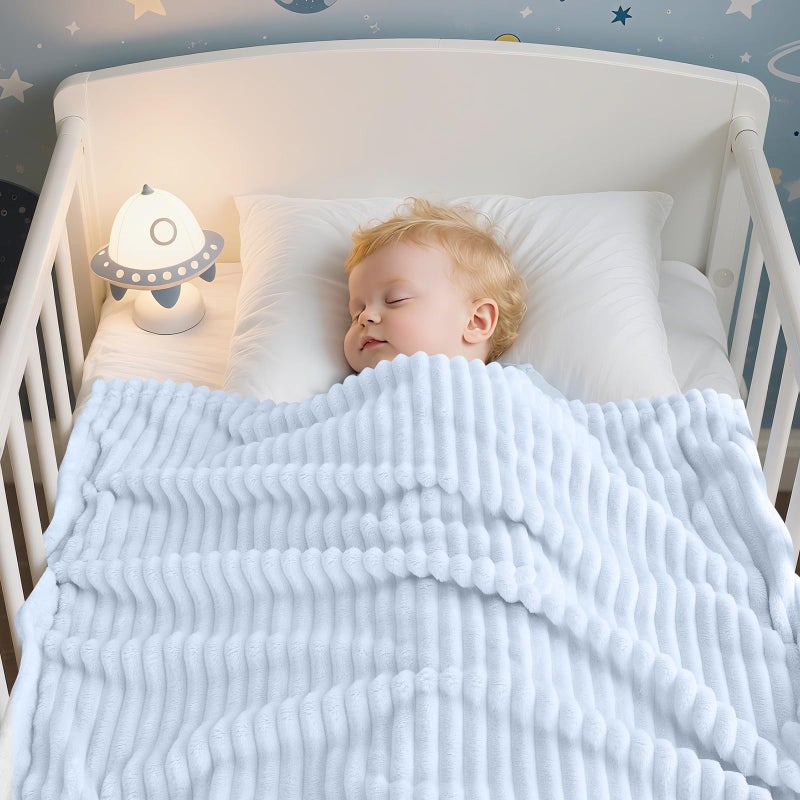 Eonkasp Soft Fleece Baby Blanket Ultra Cozy Blue Baby Blankets for Boys Warm and Lightweight Infant Toddler Newborn Receiving Gift with Reversible Stripes for Crib Stroller, 30x40 Inch, Light Blue - Image 3