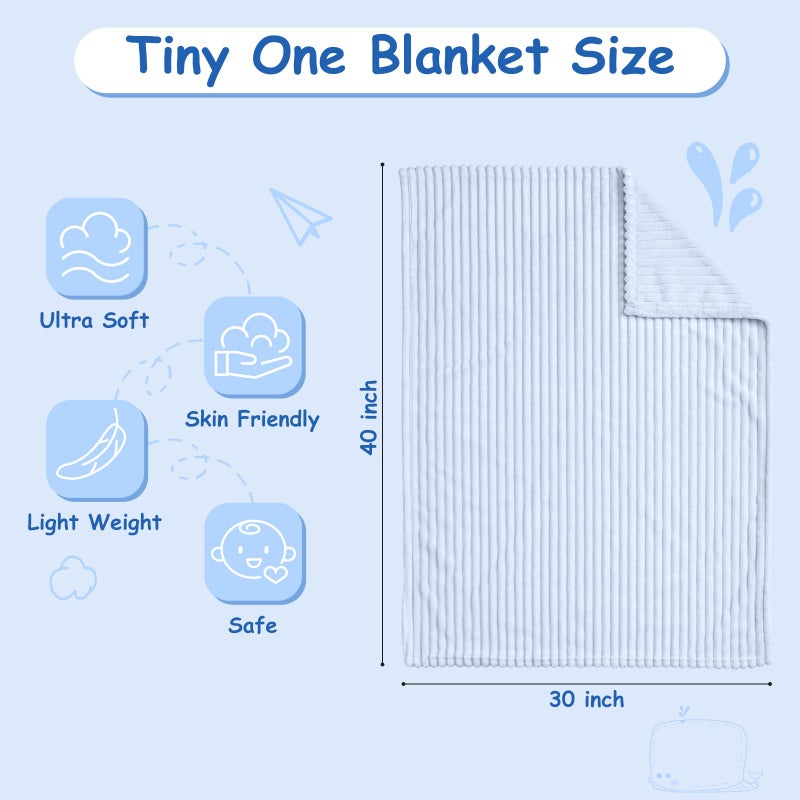 Eonkasp Soft Fleece Baby Blanket Ultra Cozy Blue Baby Blankets for Boys Warm and Lightweight Infant Toddler Newborn Receiving Gift with Reversible Stripes for Crib Stroller, 30x40 Inch, Light Blue - Image 4