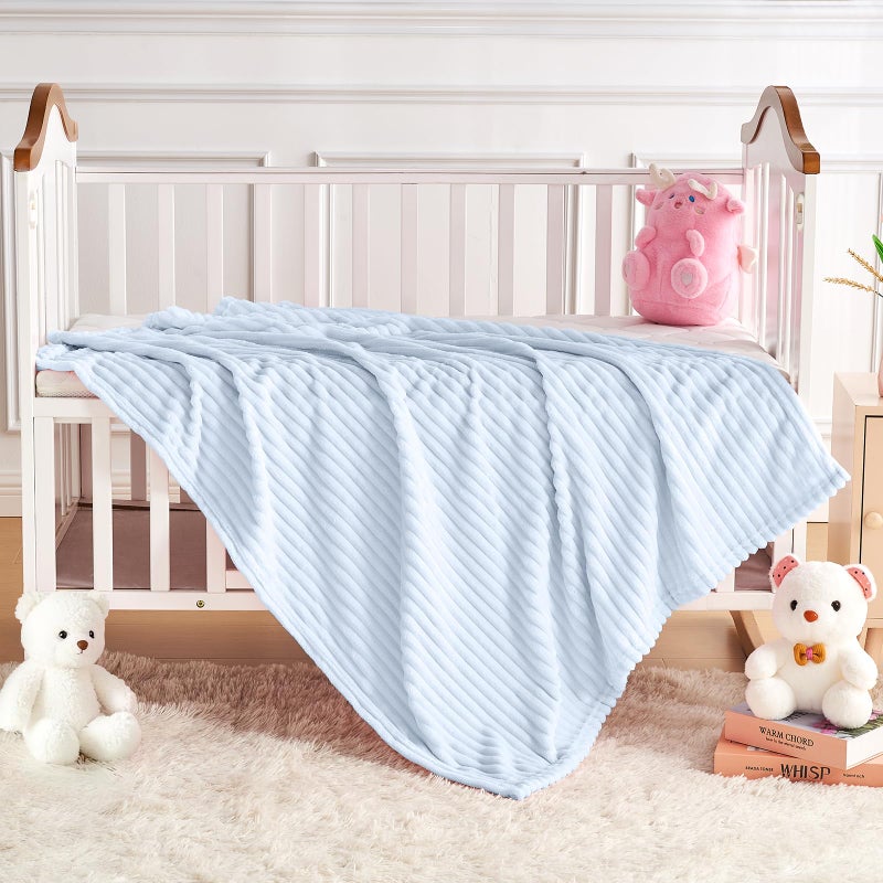 Eonkasp Soft Fleece Baby Blanket Ultra Cozy Blue Baby Blankets for Boys Warm and Lightweight Infant Toddler Newborn Receiving Gift with Reversible Stripes for Crib Stroller, 30x40 Inch, Light Blue - Image 5