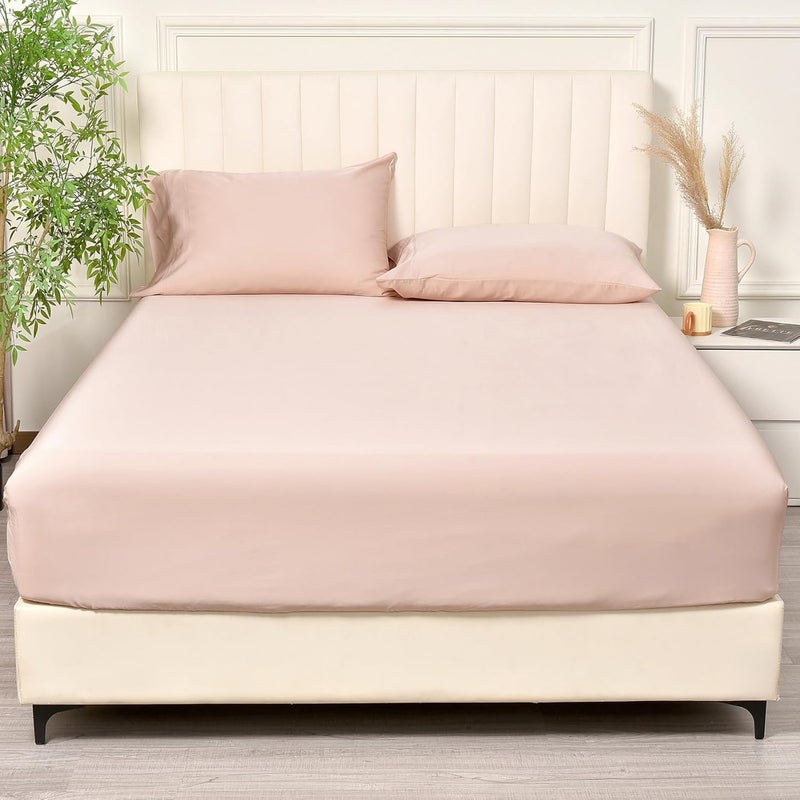 PHF 100% Rayon Derived from Bamboo Cooling Fitted Sheet in King Size (200cm x 200cm), 40cm Deep Pocket, 2.5cm Wider Strong Elastic, Silky Smooth, Peach Blush - Image 1
