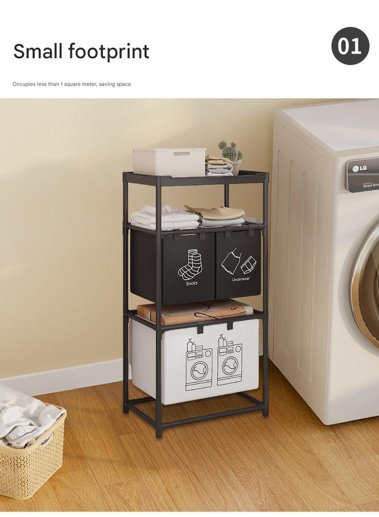 شو وو فارز الغسيل 3 أقسام مع رف تخزين علوي، سلة غسيل لتنظيم الملابس المتسخة بكفاءة، سلة غسيل بسعة كبيرة و3 أكياس قابلة للإزالة - Image 3