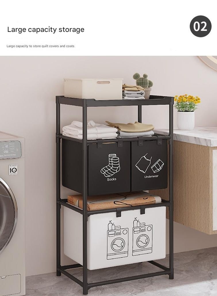 شو وو فارز الغسيل 3 أقسام مع رف تخزين علوي، سلة غسيل لتنظيم الملابس المتسخة بكفاءة، سلة غسيل بسعة كبيرة و3 أكياس قابلة للإزالة - Image 4