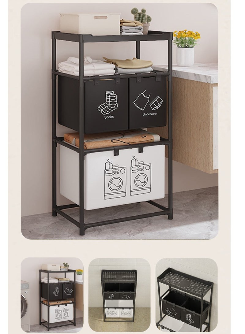 شو وو فارز الغسيل 3 أقسام مع رف تخزين علوي، سلة غسيل لتنظيم الملابس المتسخة بكفاءة، سلة غسيل بسعة كبيرة و3 أكياس قابلة للإزالة - Image 2