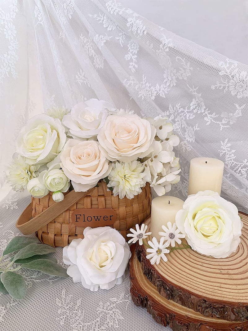 FACINOC Roses Artificial Flowers White Fake Flower Bulk for DIY Wedding Bouquet Bridal Baby Shower Decorations Party Table Centerpiece Silk Floral Arrangements Home Decor Indoor Cream Ivory Box - Image 4