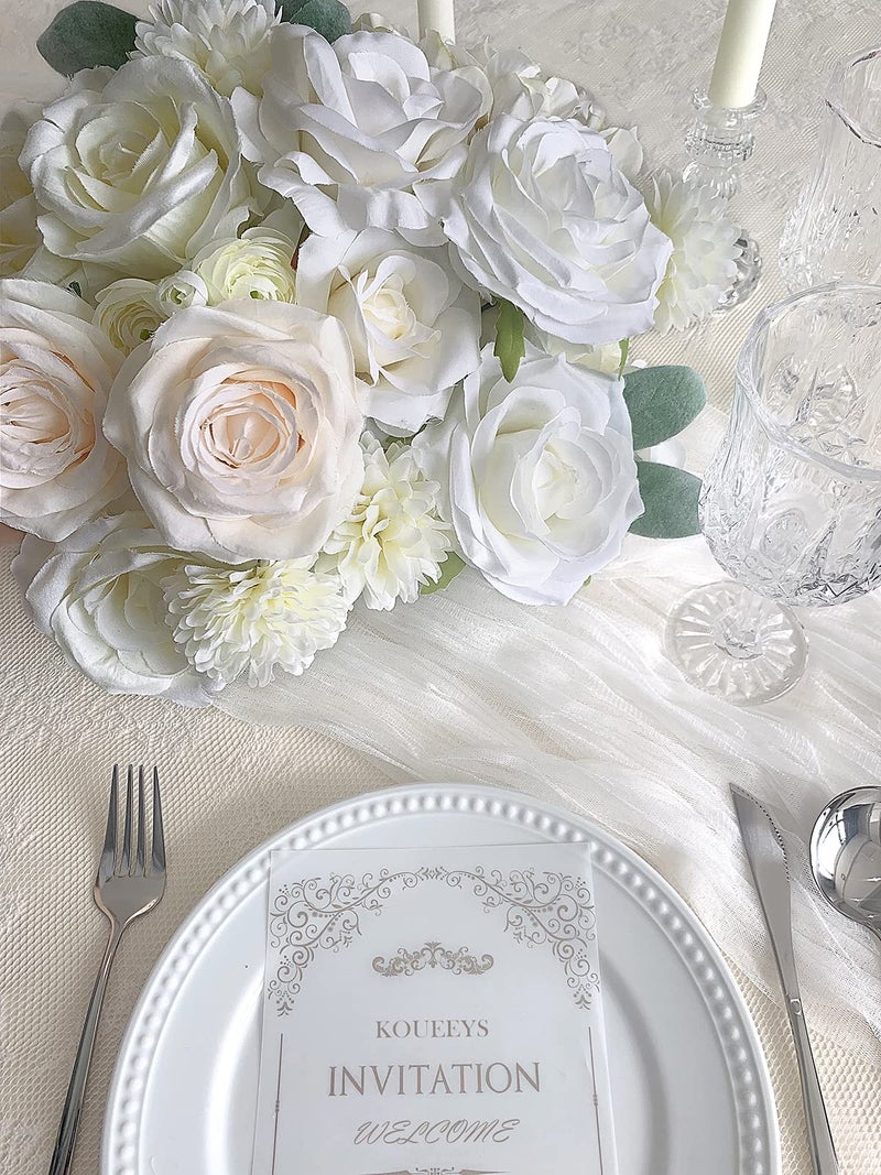 FACINOC Roses Artificial Flowers White Fake Flower Bulk for DIY Wedding Bouquet Bridal Baby Shower Decorations Party Table Centerpiece Silk Floral Arrangements Home Decor Indoor Cream Ivory Box - Image 5