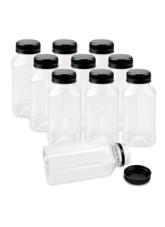 FUFU 12pcs 8oz Plastic Juice Bottles with Caps, Empty Clear Plastic Bottles Bulk with Black Tamper Evident Lids for Juicing, Smoothie and Other Drinks Beverage  - Image 1