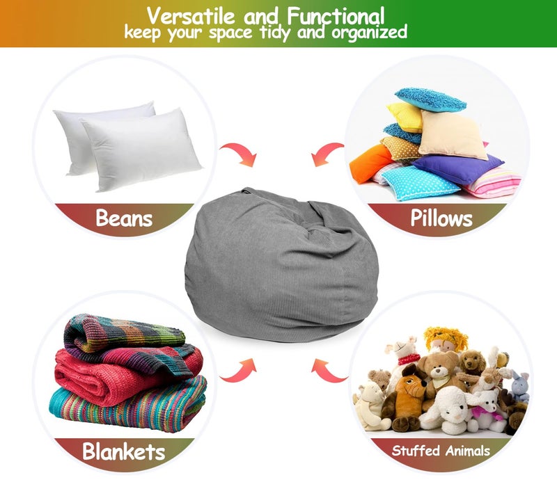 Dafftos Premium Corduroy Stuffed Animal Storage Bean Bag Chair Cover (No Filler) For Organizing Plush Toys Or Textile Stuffable Bean Bag Sack For Adults Lazy Chair Playroom Washable Cover - Image 4