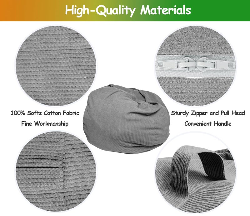 Dafftos Premium Corduroy Stuffed Animal Storage Bean Bag Chair Cover (No Filler) For Organizing Plush Toys Or Textile Stuffable Bean Bag Sack For Adults Lazy Chair Playroom Washable Cover - Image 2