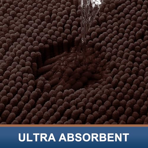 Smiry Luxury Chenille Bathroom Rugs 30x20, Extra Soft and Absorbent Shaggy Bath Mat, Machine Washable, Non-Slip Plush Carpet Runner for Tub, Shower, and Floor, Home Decor Accessories, Brown - Image 5