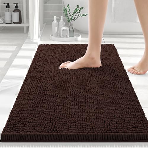 Smiry Luxury Chenille Bathroom Rugs 30x20, Extra Soft and Absorbent Shaggy Bath Mat, Machine Washable, Non-Slip Plush Carpet Runner for Tub, Shower, and Floor, Home Decor Accessories, Brown - Image 1