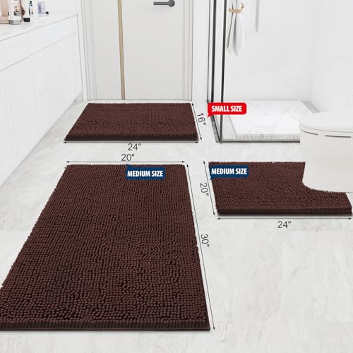 Smiry Luxury Chenille Bathroom Rugs 30x20, Extra Soft and Absorbent Shaggy Bath Mat, Machine Washable, Non-Slip Plush Carpet Runner for Tub, Shower, and Floor, Home Decor Accessories, Brown - Image 3