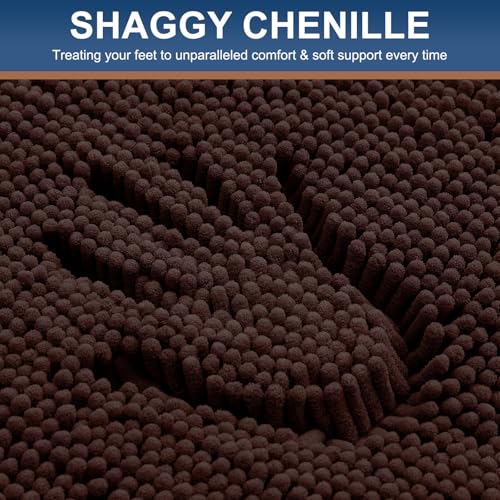 Smiry Luxury Chenille Bathroom Rugs 30x20, Extra Soft and Absorbent Shaggy Bath Mat, Machine Washable, Non-Slip Plush Carpet Runner for Tub, Shower, and Floor, Home Decor Accessories, Brown - Image 4