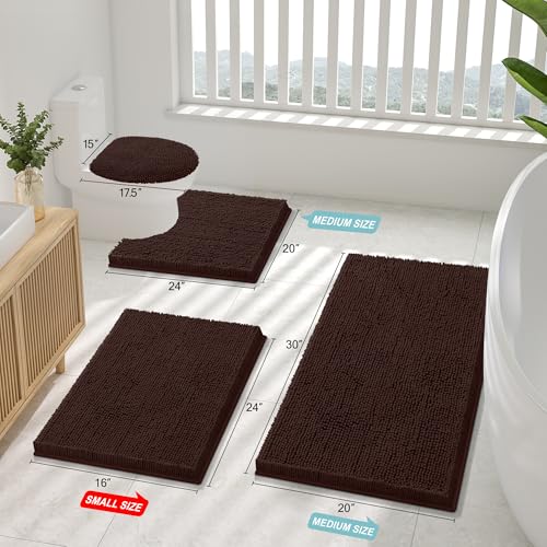 Smiry Luxury Chenille Bathroom Rugs 30x20, Extra Soft and Absorbent Shaggy Bath Mat, Machine Washable, Non-Slip Plush Carpet Runner for Tub, Shower, and Floor, Home Decor Accessories, Brown - Image 2