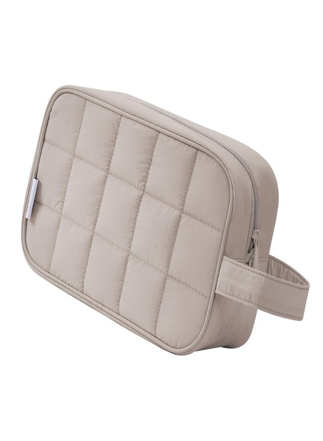 Narwey Quilted Makeup Bag Puffy Make up Bag Cosmetic Bag Organizer, Puffer Travel Toiletry Bag for Traveling Women Girl, Travel Bag for Toiletries, Skincare Medicine Bags (Khaki) - Image 1