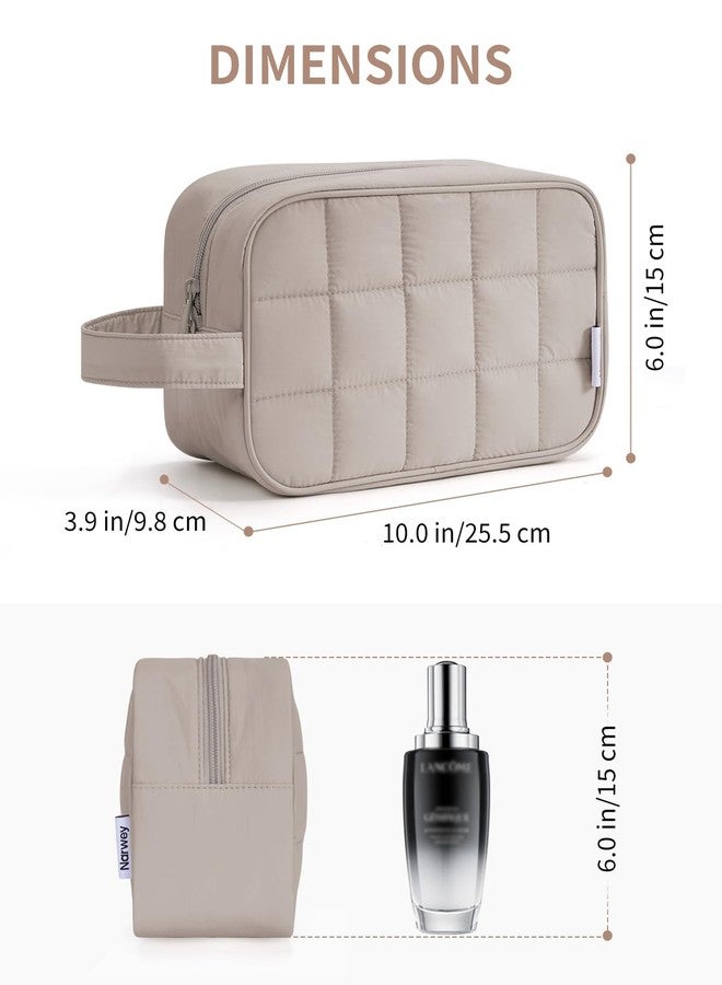 Narwey Quilted Makeup Bag Puffy Make up Bag Cosmetic Bag Organizer, Puffer Travel Toiletry Bag for Traveling Women Girl, Travel Bag for Toiletries, Skincare Medicine Bags (Khaki) - Image 5