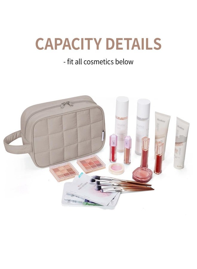 Narwey Quilted Makeup Bag Puffy Make up Bag Cosmetic Bag Organizer, Puffer Travel Toiletry Bag for Traveling Women Girl, Travel Bag for Toiletries, Skincare Medicine Bags (Khaki) - Image 3