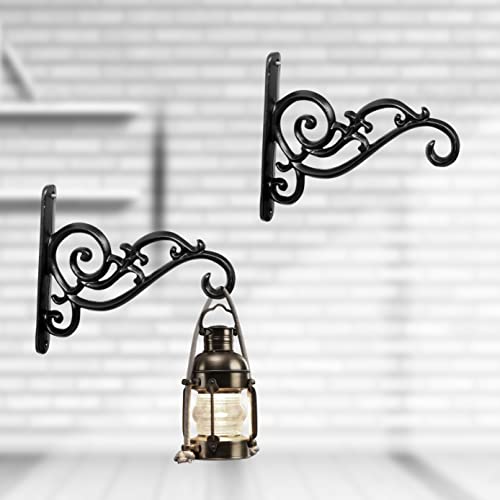 GHAR DWAR Metal Wall Hook Hanging Plant Bracket Decorative Straight Plant Hanger for Pots, Bird Feeders, Planters, Lanterns, Macrame, Wind Chimes Indoor Outdoor (Pack of 2, Black) - Image 1