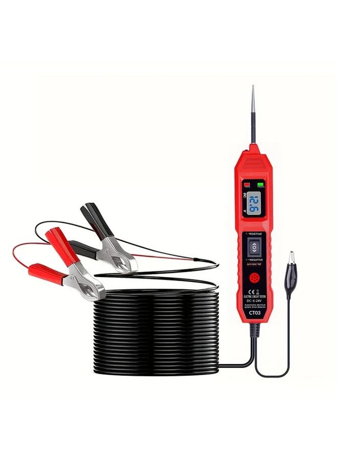 طقم اختبار الدائرة الكهربائية للسيارات العالمي الأحمر عرض الجهد 6-24 فولت تنبيه بموصل صوتي LED - Image 2