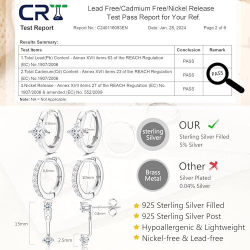 MILACOLATO 925 Sterling Silver Earrings for Women, Sterling Silver Filled Small Huggie Hoop Earrings Sets for Multiple Piercing Hypoallergenic Jewelry, CZ Cartilage Earrings Stacks Trendy Jewelry Gifts, 3 Pairs - Image 5