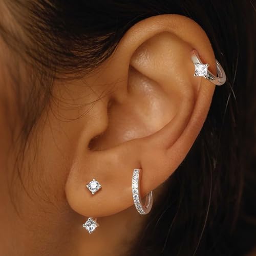 MILACOLATO 925 Sterling Silver Earrings for Women, Sterling Silver Filled Small Huggie Hoop Earrings Sets for Multiple Piercing Hypoallergenic Jewelry, CZ Cartilage Earrings Stacks Trendy Jewelry Gifts, 3 Pairs - Image 3