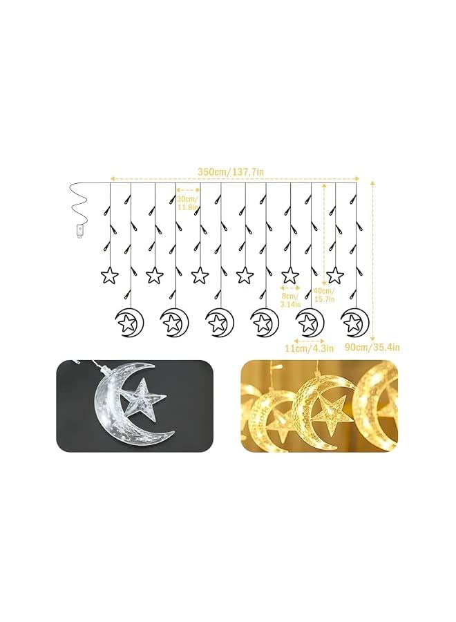 The Bros Crescent Moon with Star Curtain Lights - LED Decorative Lighting for Eid & Ramadan Home Décor - Image 3