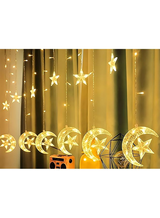 The Bros Crescent Moon with Star Curtain Lights - LED Decorative Lighting for Eid & Ramadan Home Décor - Image 1