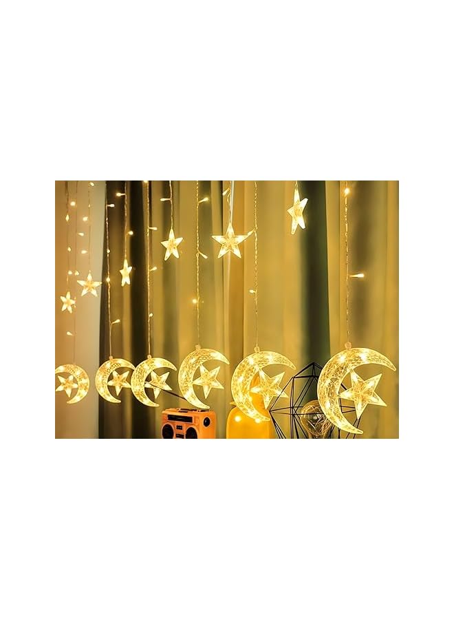 The Bros Crescent Moon with Star Curtain Lights - LED Decorative Lighting for Eid & Ramadan Home Décor - Image 2