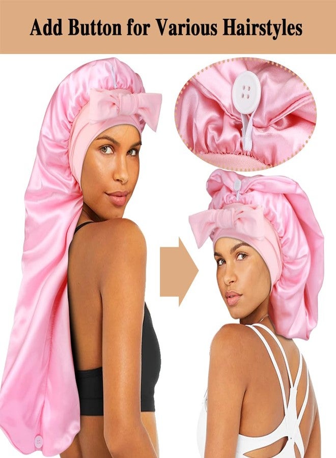 Heniho 1+3 Long Satin Bonnets with Scrunchies for Women Sleeping, Double Layer Large Braid Bonnet with Tie Band, F - Image 3