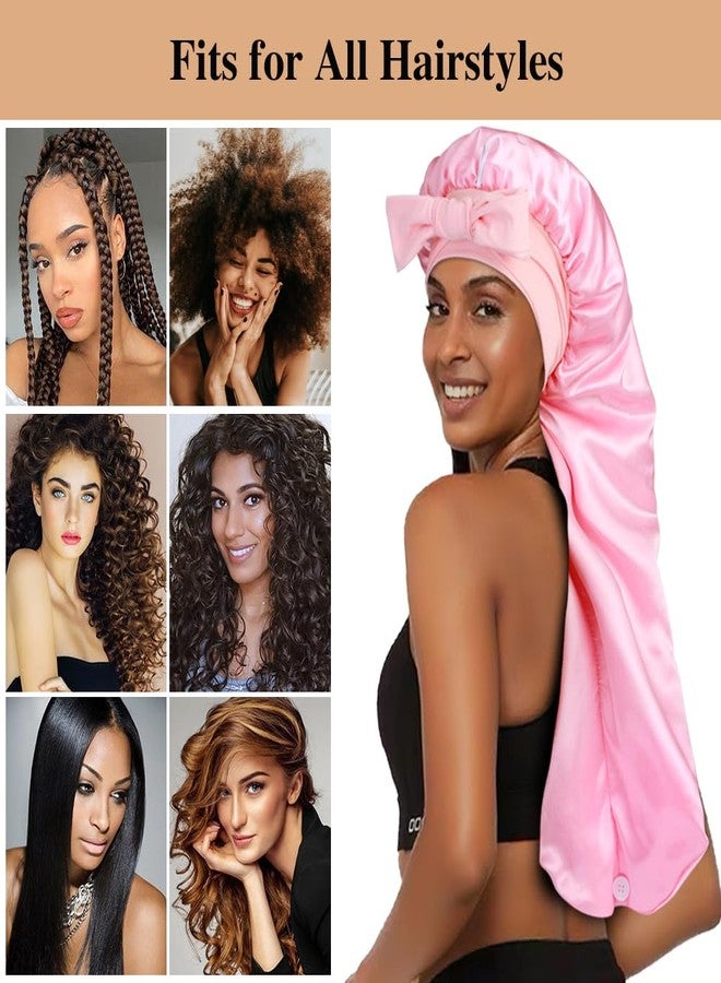 Heniho 1+3 Long Satin Bonnets with Scrunchies for Women Sleeping, Double Layer Large Braid Bonnet with Tie Band, F - Image 4