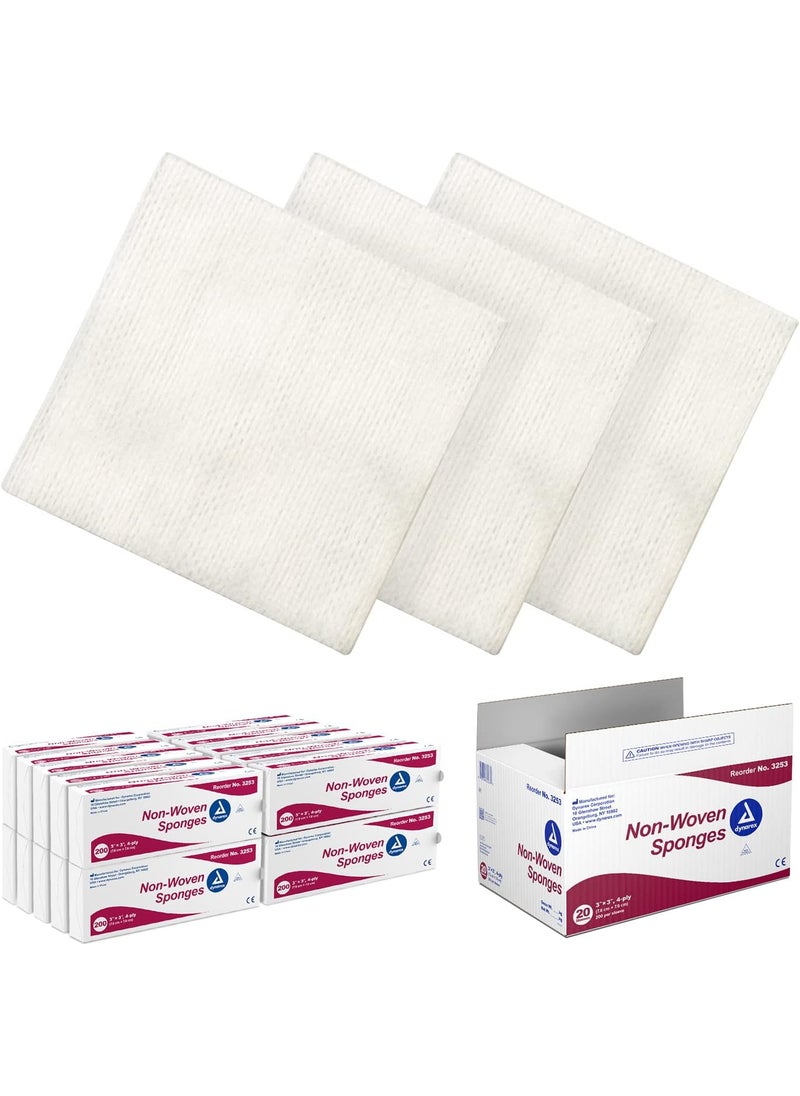 Dynarex Dynarex Non-Woven Sponges, Non-Sterile, Gauze Sponges, Highly-Absorbent, 3"x 3", 4 Ply, 1 Case of 4000 (20 Boxes of 200) 