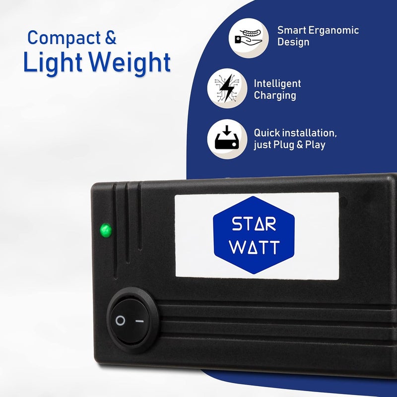 STARWATT UPS مصغر 3 مخرجات | لـ 12V حتى 2A، 9V حتى 1A و 5V / USB حتى 1A | احتياطي طاقة غير منقطع لجميع أجهزة التوجيه اللاسلكية، المودم، ONT ONU، محول الوسائط، كاميرا WiFi، الأجهزة التي تعمل بالطاقة عبر USB - Image 4