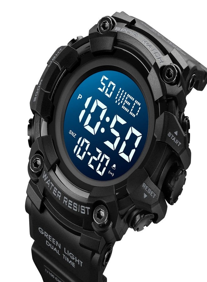 FANMIS Men's Digital 50M Waterproof Electronic Sport Watch Rubber Band Army Military 24H Time LED Light 164FT Water Resistant Calendar Date Day Watches, D Black, Digital - Image 2