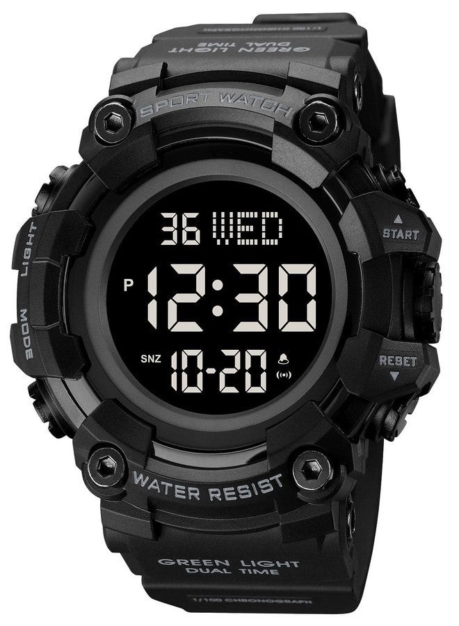 FANMIS Men's Digital 50M Waterproof Electronic Sport Watch Rubber Band Army Military 24H Time LED Light 164FT Water Resistant Calendar Date Day Watches, D Black, Digital - Image 1