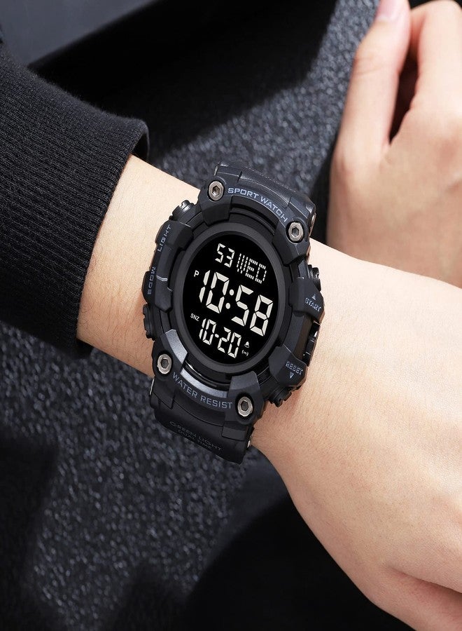 FANMIS Men's Digital 50M Waterproof Electronic Sport Watch Rubber Band Army Military 24H Time LED Light 164FT Water Resistant Calendar Date Day Watches, D Black, Digital - Image 3