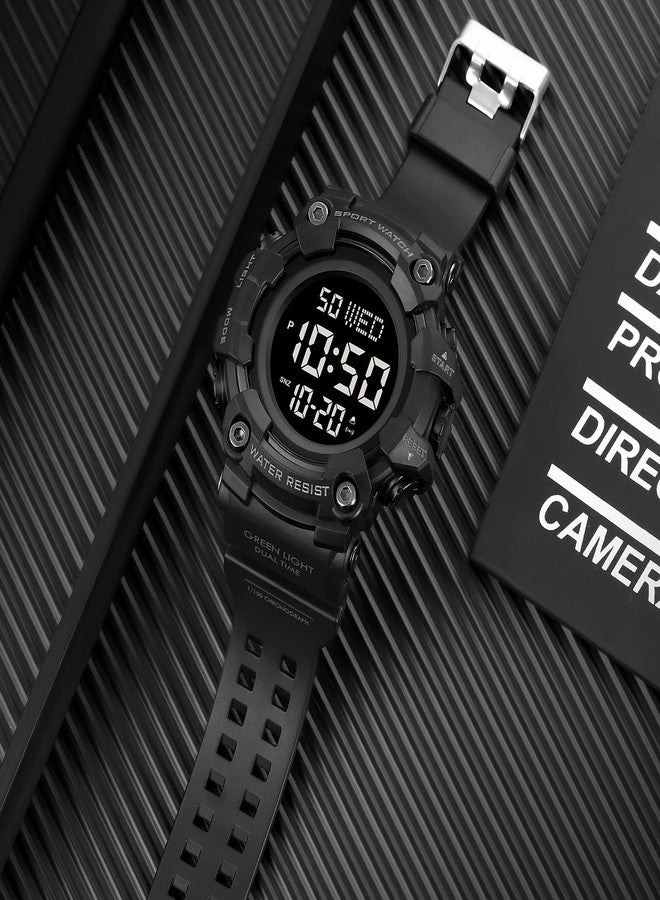 FANMIS Men's Digital 50M Waterproof Electronic Sport Watch Rubber Band Army Military 24H Time LED Light 164FT Water Resistant Calendar Date Day Watches, D Black, Digital - Image 5