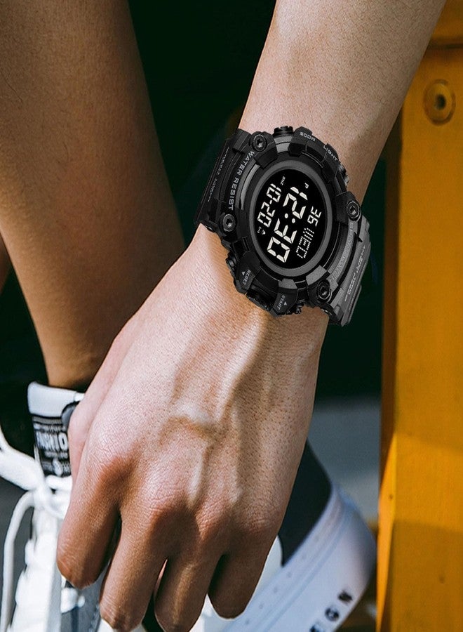 FANMIS Men's Digital 50M Waterproof Electronic Sport Watch Rubber Band Army Military 24H Time LED Light 164FT Water Resistant Calendar Date Day Watches, D Black, Digital - Image 4