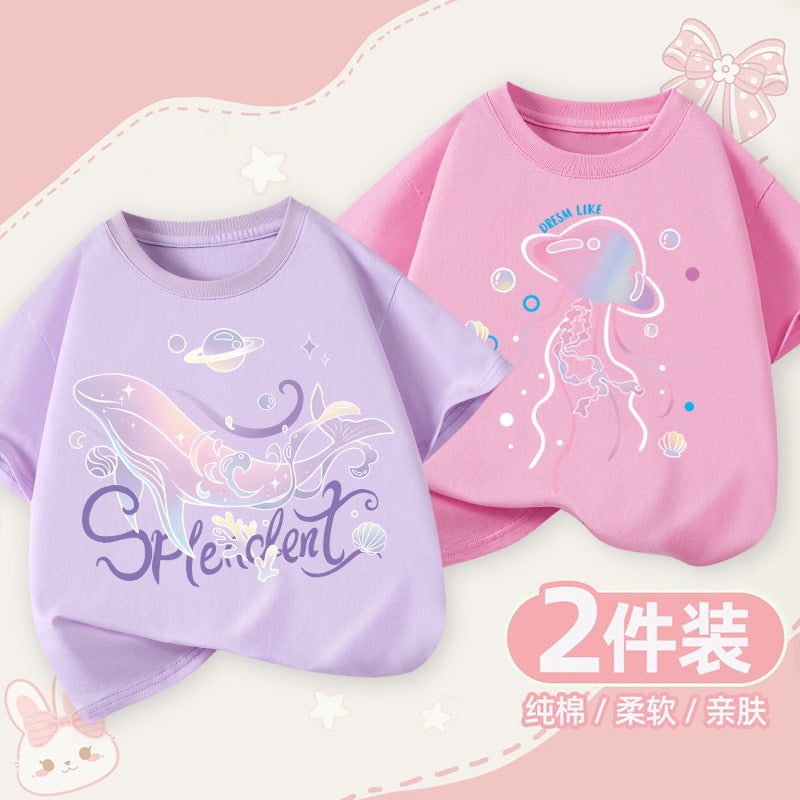 Girls' Short-Sleeved T-Shirt Summer Children'S Fashion Children'S Wear Pure Cotton Trendy Loose Girls' Casual Top - Image 2