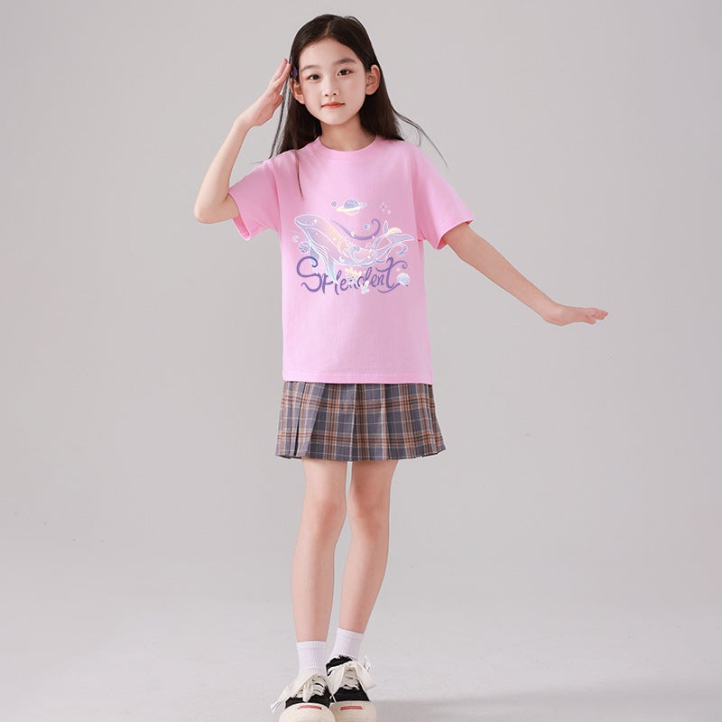 Girls' Short-Sleeved T-Shirt Summer Children'S Fashion Children'S Wear Pure Cotton Trendy Loose Girls' Casual Top - Image 5