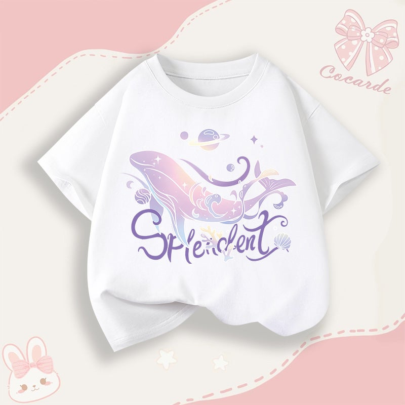 Girls' Short-Sleeved T-Shirt Summer Children'S Fashion Children'S Wear Pure Cotton Trendy Loose Girls' Casual Top - Image 1