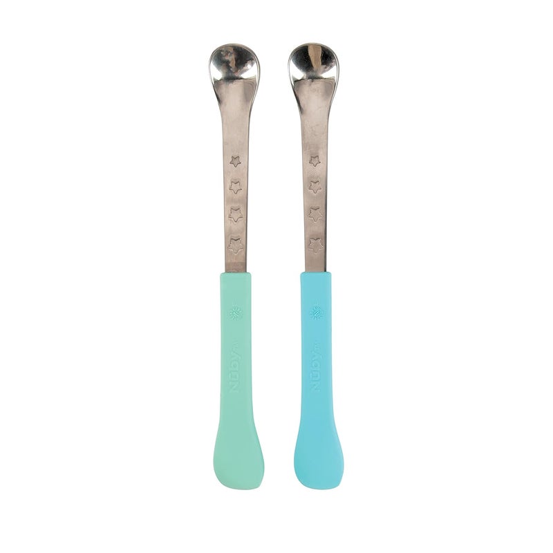 Nuby 2 in 1 Silicone and Stainless Steel Dual Ended Feeding Spoons for Baby AquaBlue - Image 1
