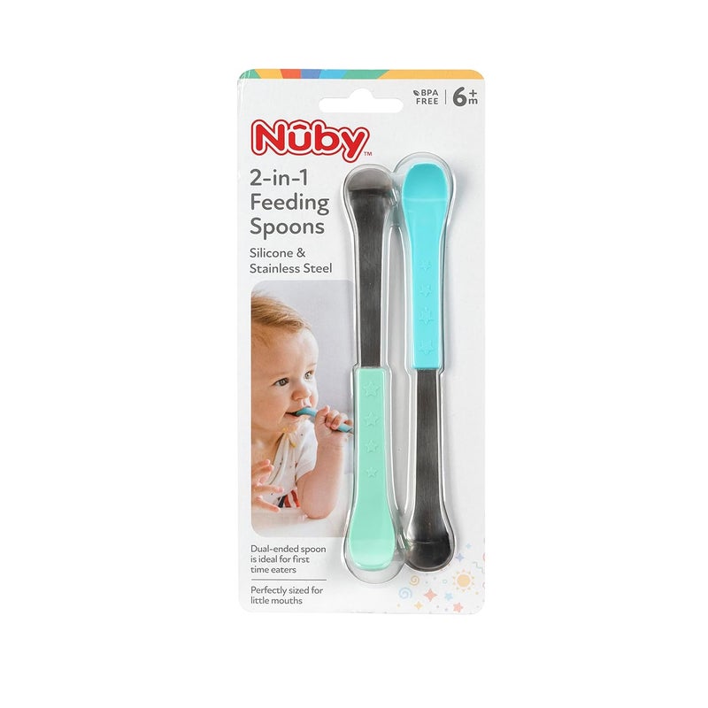 Nuby 2 in 1 Silicone and Stainless Steel Dual Ended Feeding Spoons for Baby AquaBlue - Image 4