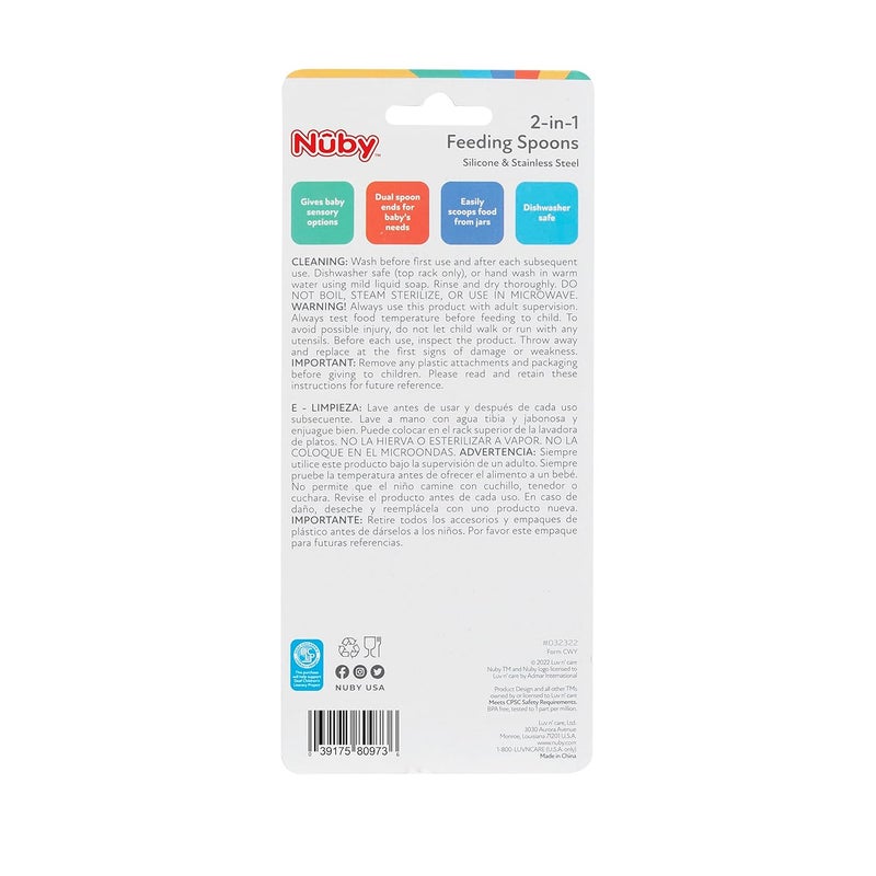 Nuby 2 in 1 Silicone and Stainless Steel Dual Ended Feeding Spoons for Baby AquaBlue - Image 5