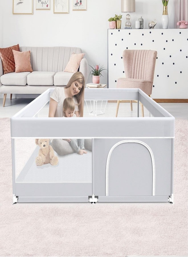 Fshibila Baby Playpen, 50x50 Inch Baby Playard for Babies and Toddlers, Play Pens for Indoor & Outdoor, Sturdy Safety Play Yard with Soft Breathable Mesh, Anti-Fall, Grey - Image 1