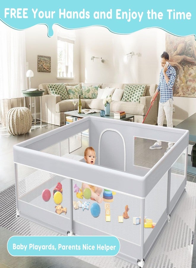 Fshibila Baby Playpen, 50x50 Inch Baby Playard for Babies and Toddlers, Play Pens for Indoor & Outdoor, Sturdy Safety Play Yard with Soft Breathable Mesh, Anti-Fall, Grey - Image 2