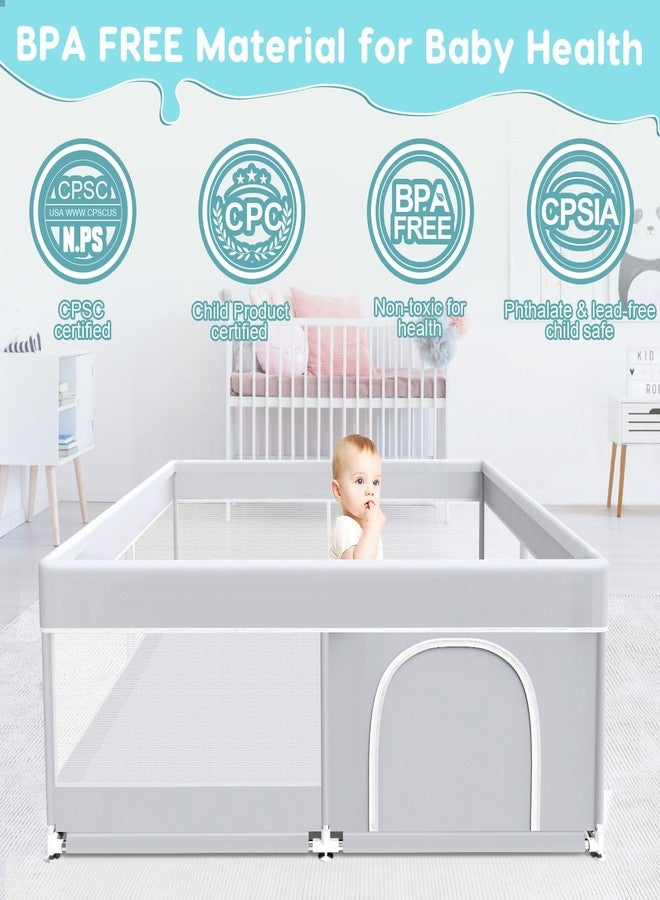 Fshibila Baby Playpen, 50x50 Inch Baby Playard for Babies and Toddlers, Play Pens for Indoor & Outdoor, Sturdy Safety Play Yard with Soft Breathable Mesh, Anti-Fall, Grey - Image 4