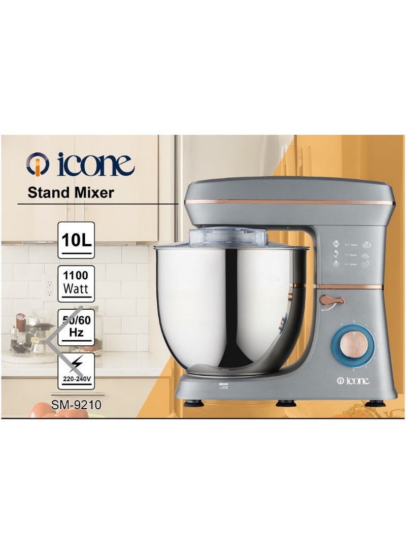 iCone Electric mixer with 10-liter bowl - 1100-watt turbo motor - 6 speeds - LED light switch - 50/60 Hz - 220-240 V - SM-9210 - Image 2